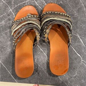 Jellypop Black and Tan Beaded Sandals